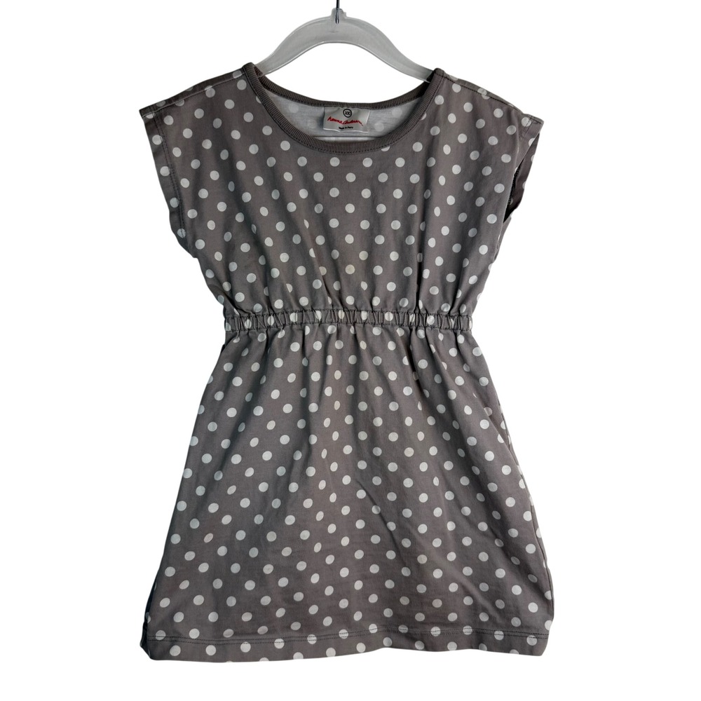 Hanna Andersson 100 4T Gray White Polka Dot Dress‎ 100% Cotton